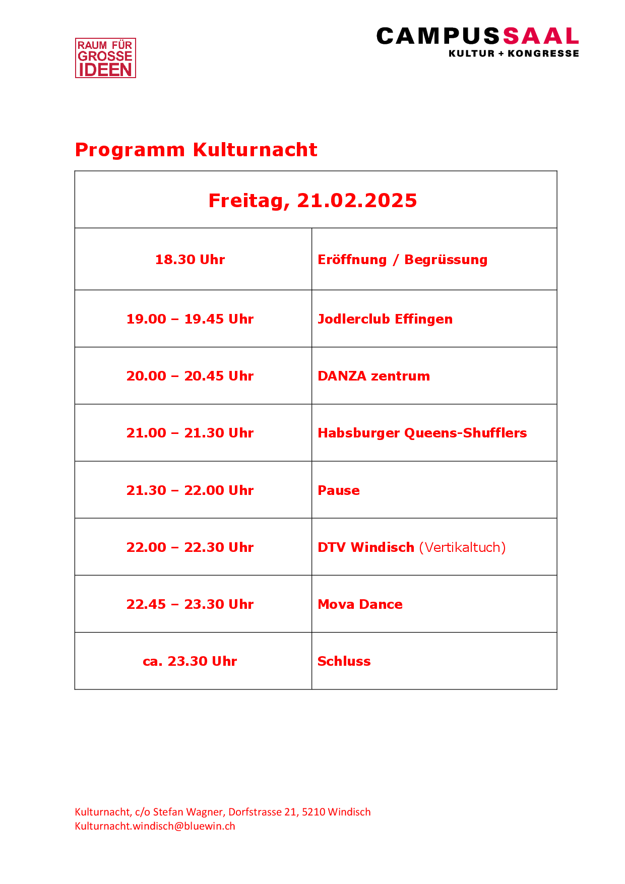 Programm Kulturnacht 2025 Freitag